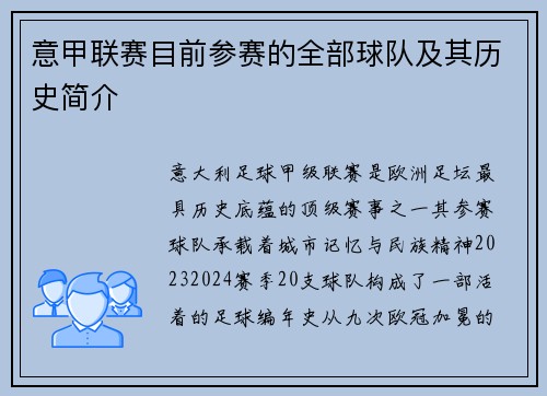 意甲联赛目前参赛的全部球队及其历史简介